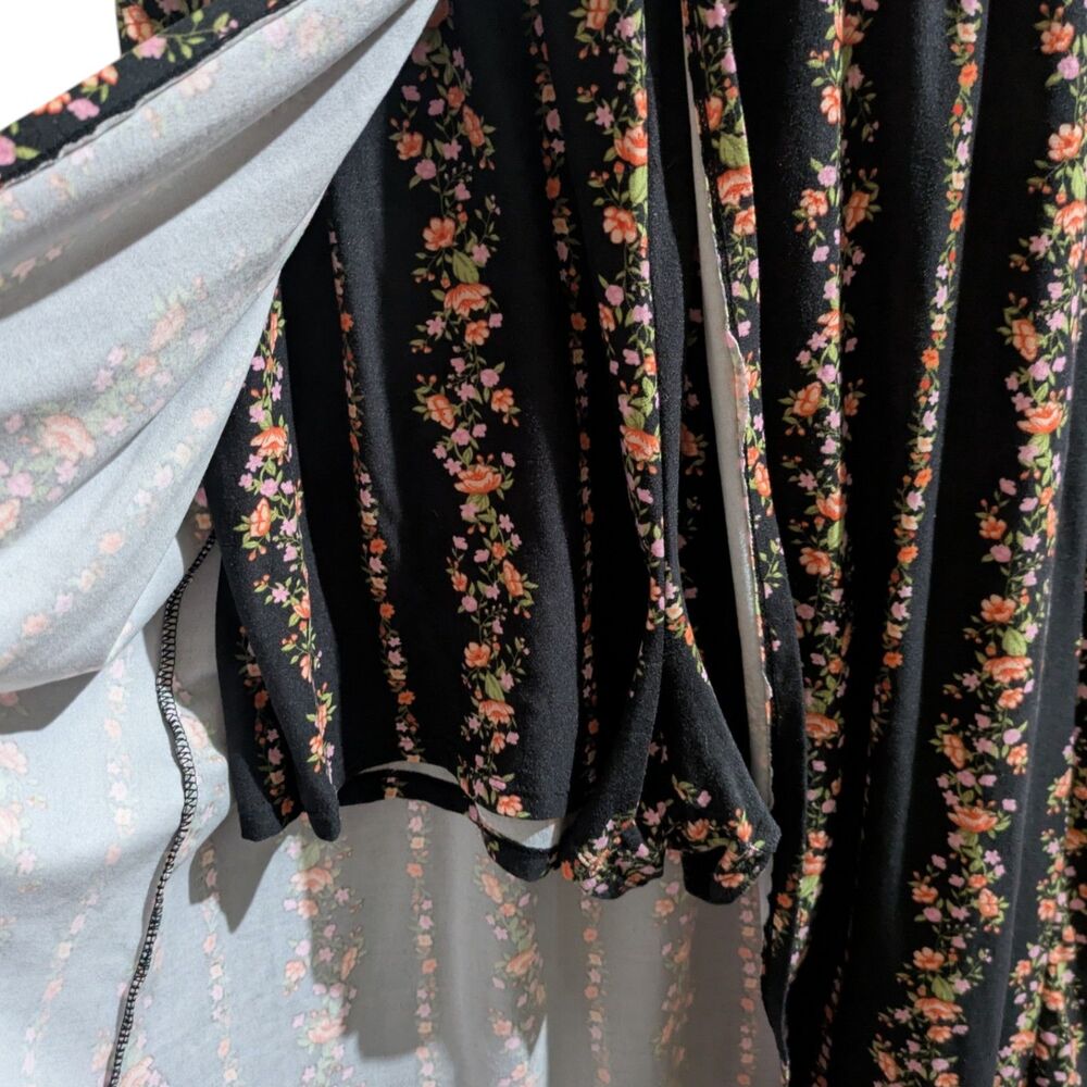 Black Floral Romper Dress, Cottagecore Boho Skort Romper, Floral Faux Wrap Dress - Picture 4 of 7